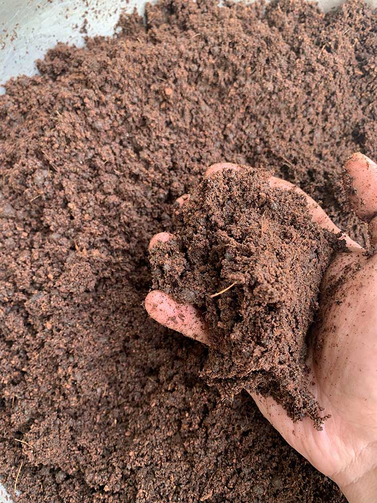 The goal is to have a soil mix that is moist, but not wet.